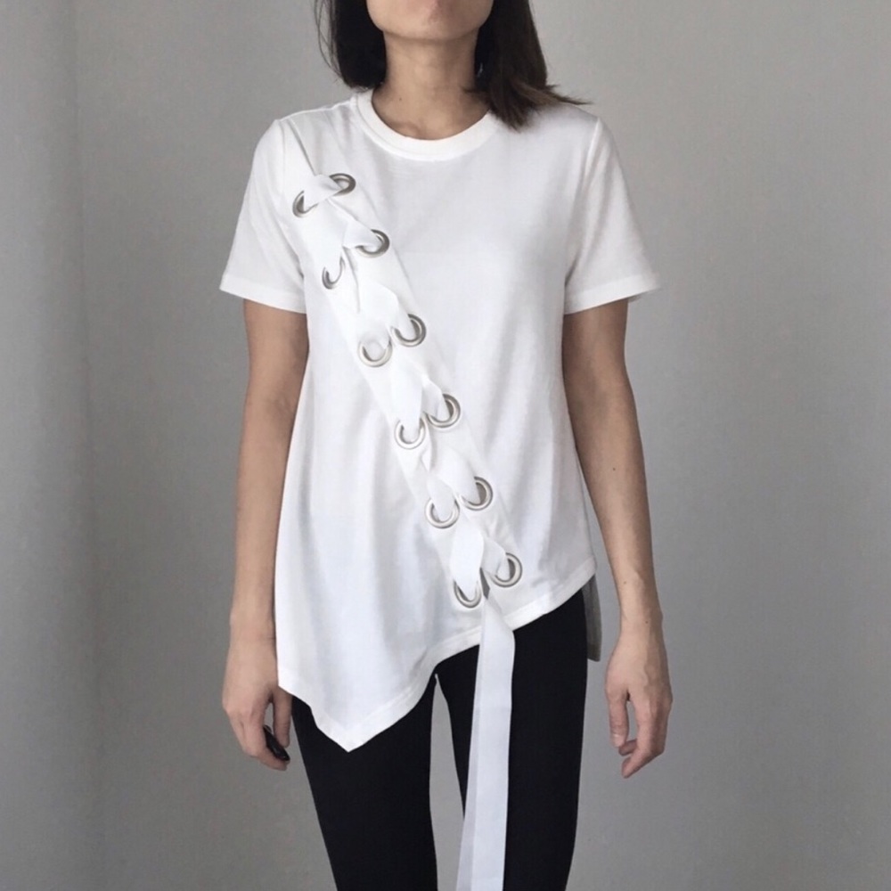 French braided white Tee